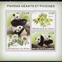 Benin 2015 Giant Pandas & Peonies imperf sheet containing 3 values unmounted mint