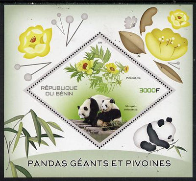 Benin 2015 Giant Pandas & Peonies perf deluxe sheet containing one diamond shaped value unmounted mint