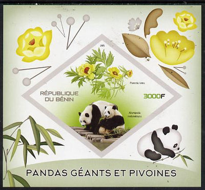Benin 2015 Giant Pandas & Peonies imperf deluxe sheet containing one diamond shaped value unmounted mint