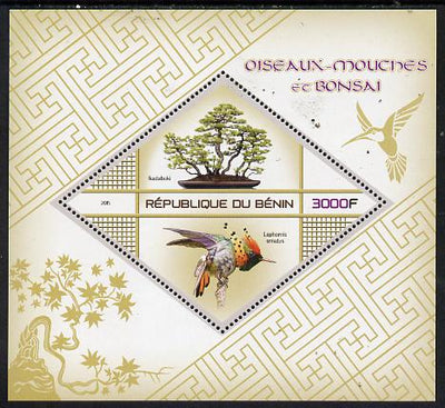Benin 2015 Hummingbirds & Bonsai perf deluxe sheet containing one diamond shaped value unmounted mint
