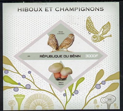 Benin 2015 Owls & Fungi imperf deluxe sheet containing one diamond shaped value unmounted mint