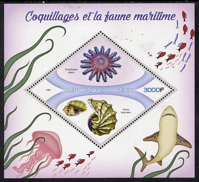 Benin 2015 Shells & Marine Life perf deluxe sheet containing one diamond shaped value unmounted mint