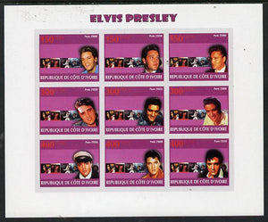 Ivory Coast 2009 Elvis Presley imperf sheetlet containing 9 values unmounted mint