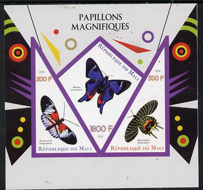 Mali 2015 Butterflies imperf sheetlet containing one diamond shaped & two triangular values unmounted mint
