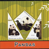 Mali 2015 Pandas perf sheetlet containing one diamond shaped & two triangular values unmounted mint