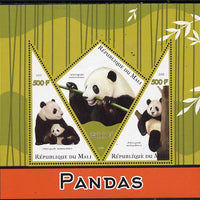 Mali 2015 Pandas perf sheetlet containing one diamond shaped & two triangular values unmounted mint