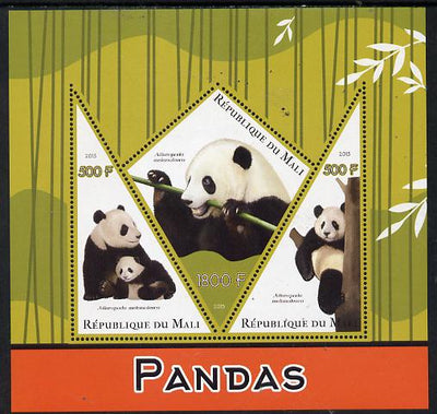 Mali 2015 Pandas perf sheetlet containing one diamond shaped & two triangular values unmounted mint