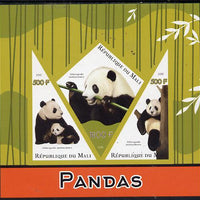 Mali 2015 Pandas imperf sheetlet containing one diamond shaped & two triangular values unmounted mint