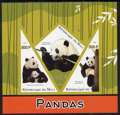 Mali 2015 Pandas imperf sheetlet containing one diamond shaped & two triangular values unmounted mint