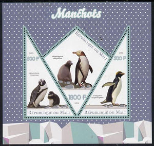 Mali 2015 Penguins perf sheetlet containing one diamond shaped & two triangular values unmounted mint