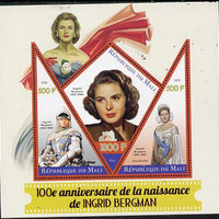 Mali 2015 Ingrid Bergman perf sheetlet containing one diamond shaped & two triangular values unmounted mint