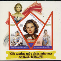 Mali 2015 Ingrid Bergman imperf sheetlet containing one diamond shaped & two triangular values unmounted mint