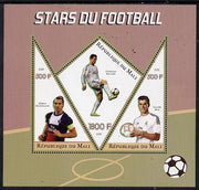 Mali 2015 Football Stars perf sheetlet containing one diamond shaped & two triangular values unmounted mint