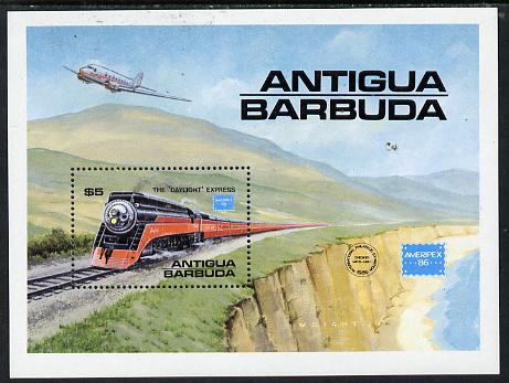 Antigua 1986 Ameripex '86 Stamp Exhibition (Famous American Trains) m/sheet unmounted mint SG MS 1018