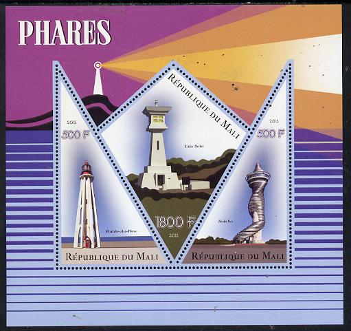 Mali 2015 Lighthouses perf sheetlet containing one diamond shaped & two triangular values unmounted mint