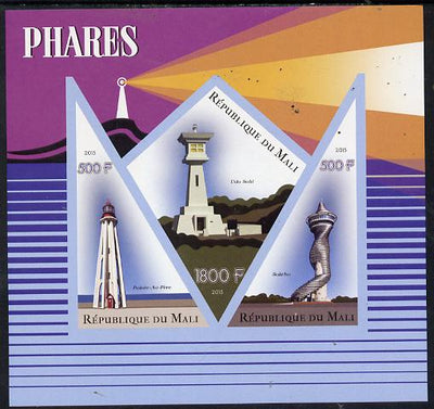 Mali 2015 Lighthouses imperf sheetlet containing one diamond shaped & two triangular values unmounted mint
