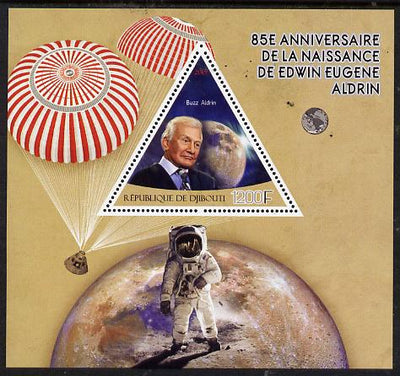 Djibouti 2015 85th Birth Anniversary of Edwin Aldrin perf deluxe sheet containing one triangular value unmounted mint