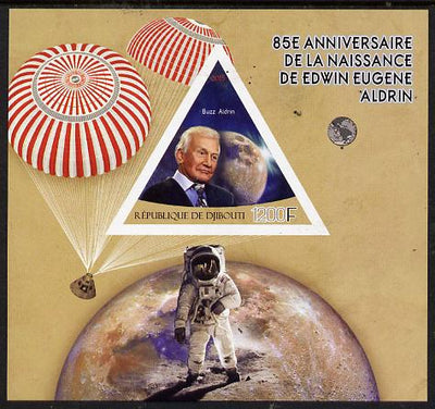 Djibouti 2015 85th Birth Anniversary of Edwin Aldrin imperf deluxe sheet containing one triangular value unmounted mint