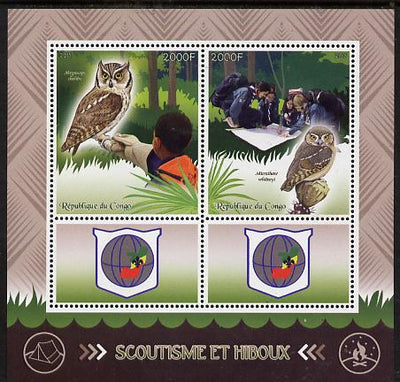 Congo 2015 Scouts & Owls perf sheetlet containing 2 stamps & 2 labels unmounted mint