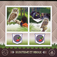 Congo 2015 Scouts & Owls imperf sheetlet containing 2 stamps & 2 labels unmounted mint