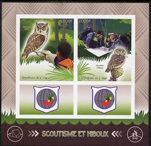 Congo 2015 Scouts & Owls imperf sheetlet containing 2 stamps & 2 labels unmounted mint