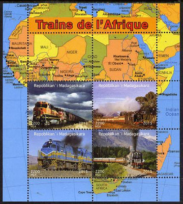 Madagascar 2015 Trains of Africa perf sheetlet containing 4 values unmounted mint. Note this item is privately produced and is offered purely on its thematic appeal, it has no postal validity