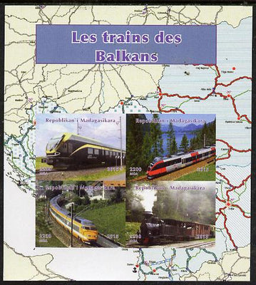 Madagascar 2015 Trains of The Balkans imperf sheetlet containing 4 values unmounted mint. Note this item is privately produced and is offered purely on its thematic appeal