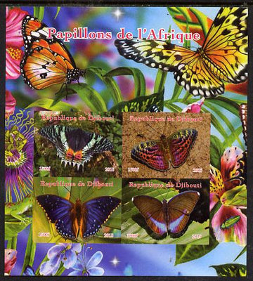 Djibouti 2015 Butterflies of Africa imperf sheetlet containing 4 values unmounted mint. Note this item is privately produced and is offered purely on its thematic appeal