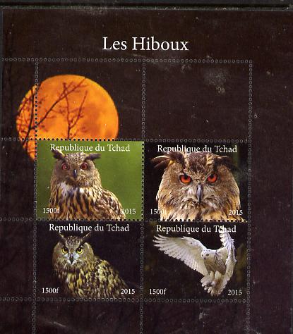 Chad 2015 Owls #2 perf sheetlet containing 4 values unmounted mint. Note this item is privately produced and is offered purely on its thematic appeal, it has no postal validity