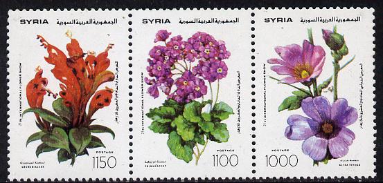 Syria 1993 Int Flower Show strip of 3 unmounted mint, SG 1869a