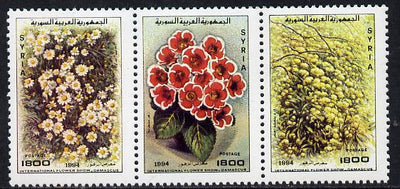Syria 1994 Int Flower Show strip of 3 unmounted mint, SG 1896a