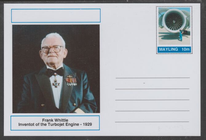 Mayling (Fantasy) Great Minds - Frank Whittle - glossy postal stationery card unused and fine