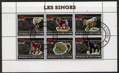 Ivory Coast 2009 Monkeys perf sheetlet containing 6 values fine cto used