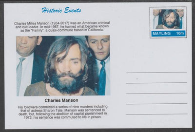 Mayling (Fantasy) Historic Events - Charles Manson - glossy postal stationery card unused and fine