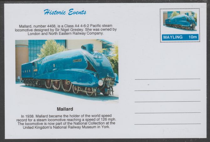 Mayling (Fantasy) Historic Events - Mallard - glossy postal stationery card unused and fine