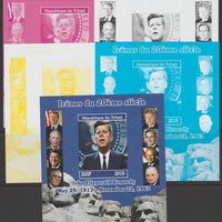 Chad 2018 Icons of 20th Century - J F Kennedy - imperf set of 5 progressive sheets comprising the 4 individual colours and completed design unmounted mint. Note this item is privately produced and is offered purely on its thematic appeal
