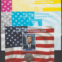 Chad 2018 John Fitzgerald Kennedy - imperf set of 5 progressive sheets comprising the 4 individual colours and completed design unmounted mint. Note this item is privately produced and is offered purely on its thematic appeal