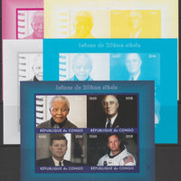 Congo 2018 Icons of 20th Century - J F Kennedy, Mandela, Neil Armstrong & F D Roosevelt - imperf set of 5 progressive sheets comprising the 4 individual colours and completed design unmounted mint. Note this item is privately prod……Details Below