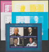 Congo 2018 Icons of 20th Century - J F Kennedy, Mandela, Neil Armstrong & F D Roosevelt - imperf set of 5 progressive sheets comprising the 4 individual colours and completed design unmounted mint. Note this item is privately prod……Details Below