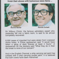 Cinderella - The Two Ronnies #01 Glossy card 150 x 100 mm showing Ronnie B & Ronnie C and 4 of their humorous news items