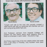 Cinderella - The Two Ronnies #08 Glossy card 150 x 100 mm showing Ronnie B & Ronnie C and 4 of their humorous news items