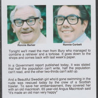 Cinderella - The Two Ronnies #10 Glossy card 150 x 100 mm showing Ronnie B & Ronnie C and 4 of their humorous news items