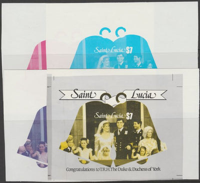 St Lucia 1986 Royal Wedding (Andrew & Fergie) m/sheet, the set of 4 progressive proofs comprising three individual colours plus two-colour composite, unmounted mint
