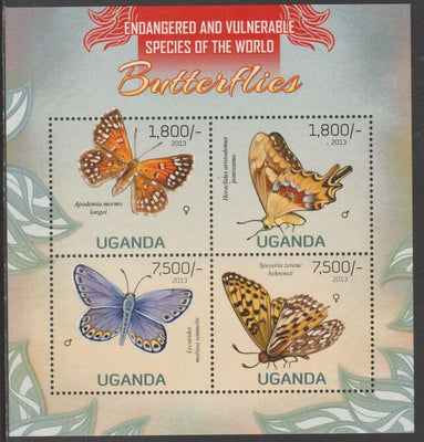 Uganda 2013 Endangered Species - Butterflies perf sheetlet containing 4 values unmounted mint.