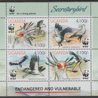 Uganda 2012 Endangered Species - Secretary Bird #1 perf sheetlet containing 4 values unmounted mint.