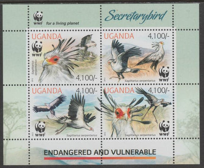 Uganda 2012 Endangered Species - Secretary Bird #1 perf sheetlet containing 4 values unmounted mint.