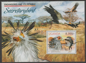 Uganda 2012 Endangered Species - Secretary Bird #1 perf souvenir sheet,containing 1 value unmounted mint.