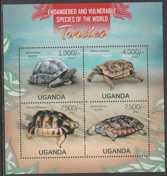 Uganda 2013 Endangered Species - Turtles perf sheetlet containing 4 values unmounted mint.