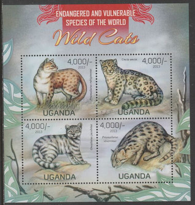 Uganda 2013 Endangered Species - Wild Cats perf sheetlet containing 4 values unmounted mint.