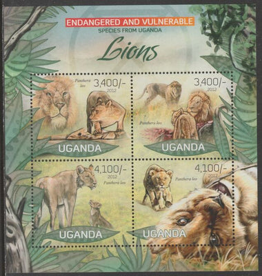 Uganda 2012 Endangered Species - Lions #2 perf sheetlet containing 4 values unmounted mint.